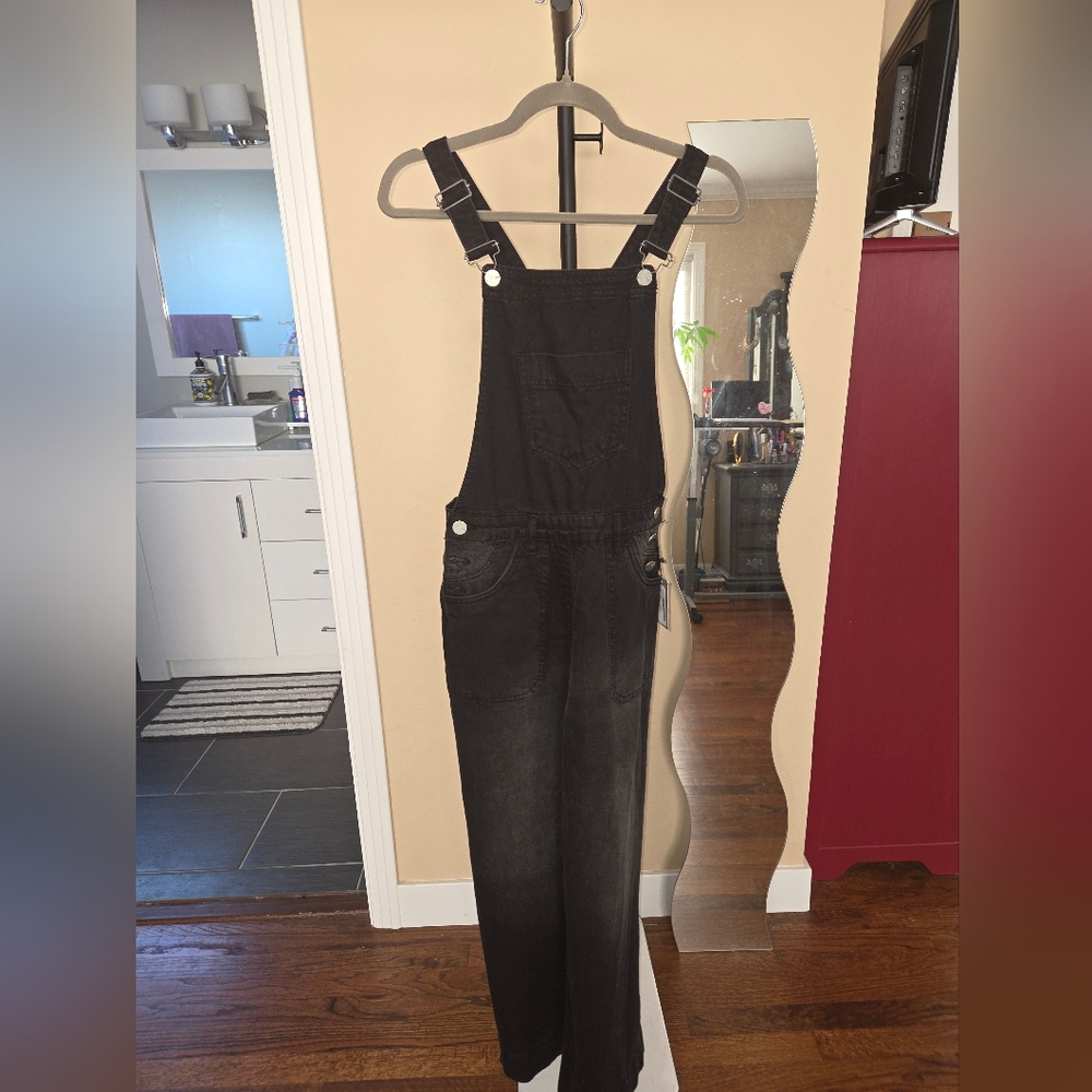 NWT Oasis Charcoal Denim Wideleg Overalls